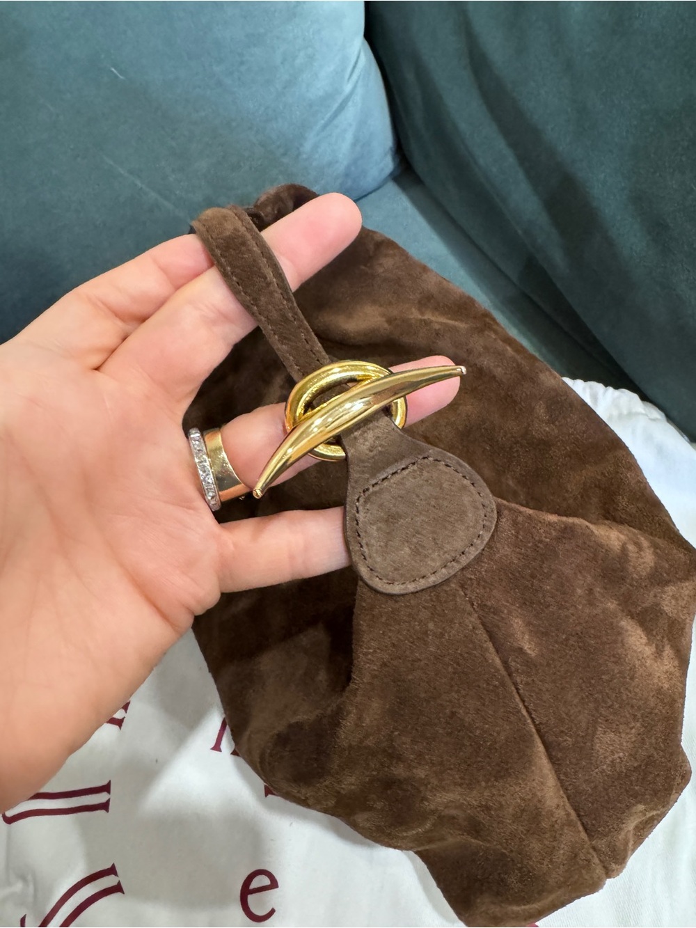Liffner Brown Suede Pillow Pouch Bag - Picture 3 of 8